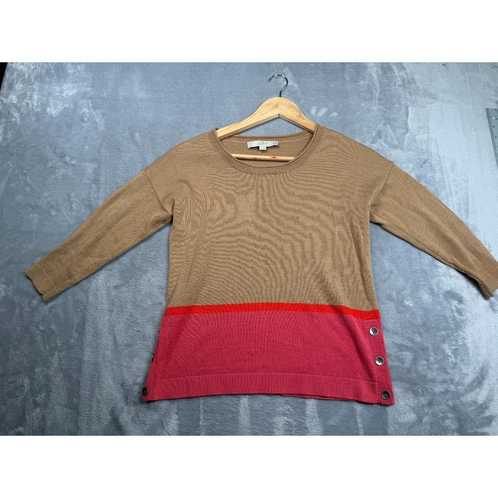 Ann Taylor Loft Sweater Womens Small Multicolor Colorblock 3/4 Sleeve 70052
